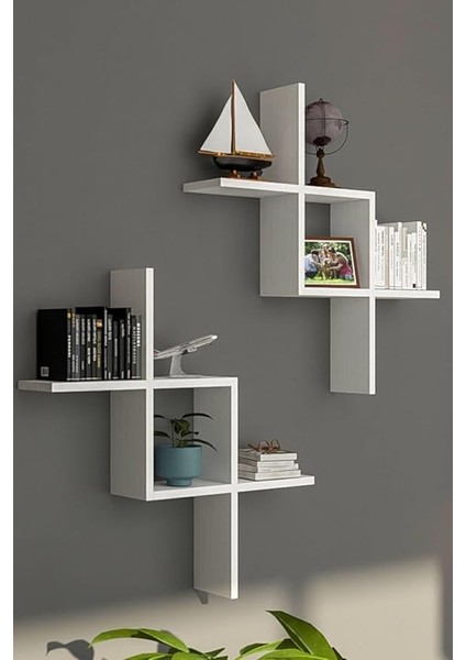 Beyaz 2'li Dekoratif Duvar Rafı - Duvara Monte Kitaplık fırsatları