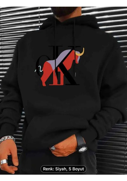 Erkek Rahat Polyester Kapüşonlu Sweatshirt, Boğa Baskılı, Örme Kumaş, Uzun Kollu , Ilkbahar Sonbahar