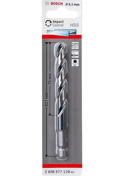 Professional Impact Control Hss Spiral Matkap Ucu (Metal Için, 8,5 x 75 x 117 Mm, Darbeli Matkap Aksesuarı)