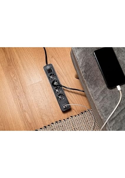 Ecolor Serisi 4 Soketli 2 Adet Type-C Hızlı Şarj Özellikli 1,5 Metre Kablolu Anahtarlı Priz Siyah fırsatları