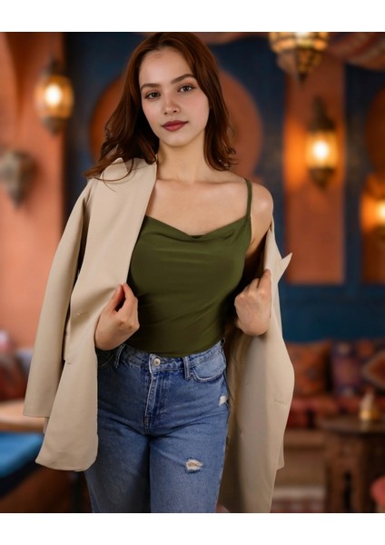 Kadın Degaje Yaka Sandy Bluz - Terletmeyen Esnek Ithal Kumaş