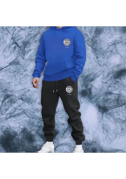 2 Iplik Penye Şardonlu Kapüşonlu Kanguru Eşofman Takımı Thejorparis Baskılı Sweatshirt-Eşofman