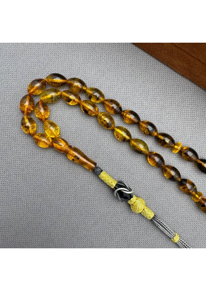 1000 Ayar Kazazlı Süzme Fosilli Dominik Damla Kehribar Tespih modelleri