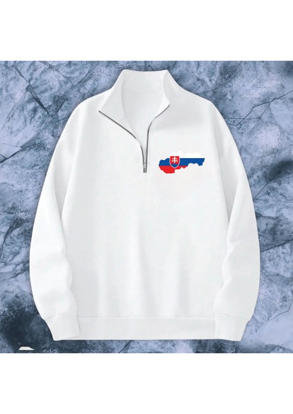 Slovakya Bayrağı Grafik Özel Tasarım Rahat Oversize Mevsimlik Sweatshirt