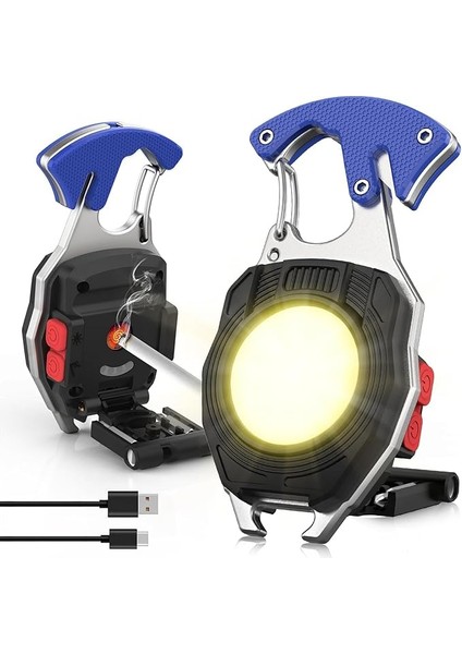 Home Çok Fonksiyonlu Mini El Feneri – Cob Anahtarlık Tipi, 7 Modlu 800 Lümen Işık, USB Type-C Şarjlı, Kamp Ateş Başlatıcı, Düdük, Jilet, Şişe Açacağı, Acil Durum ve Outdoor Kullanım Için