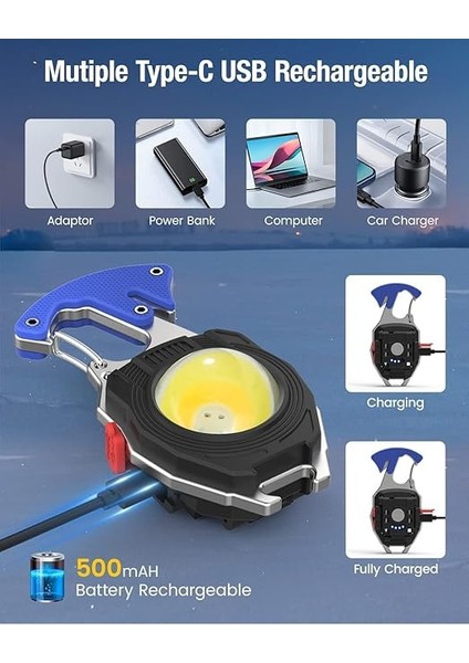 Home Çok Fonksiyonlu Mini El Feneri – Cob Anahtarlık Tipi, 7 Modlu 800 Lümen Işık, USB Type-C Şarjlı, Kamp Ateş Başlatıcı, Düdük, Jilet, Şişe Açacağı, Acil Durum ve Outdoor Kullanım Için fiyatları