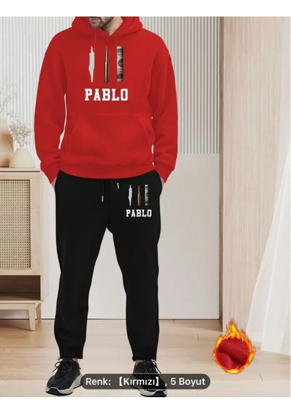 Pablo Grafik Baskılı Erkek Kapüşonlu ve Eşofman Takımı - Rahat Stil, Örme Kumaş, Sweatshirt-Eşofman