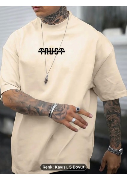 Trust Crossed Out Print T Shirt, Erkekler Için Tişörtler, Yaz Için Rahat Kısa Kollu Oversizet-Shirt