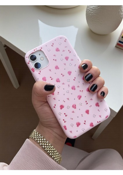 iPhone 12 Uyumlu Pembe Çiçek Desenli Lansman Liquid Silikon Yumuşak Kılıf fiyatları