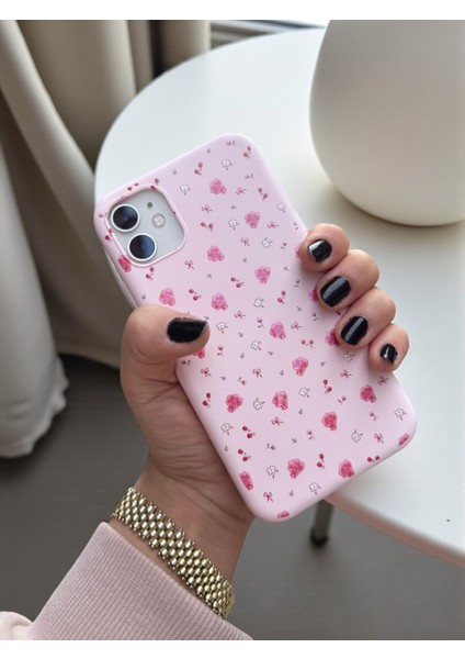 iPhone 12 Uyumlu Pembe Çiçek Desenli Lansman Liquid Silikon Yumuşak Kılıf modelleri