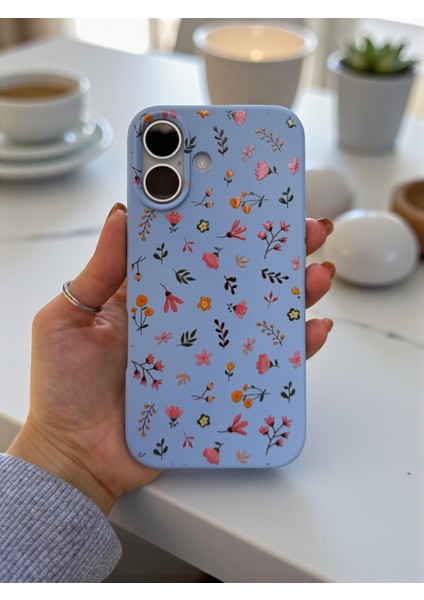 iPhone 16 Uyumlu Mavi Çiçek Desenli Lansman Liquid Silikon Kılıf fırsatları