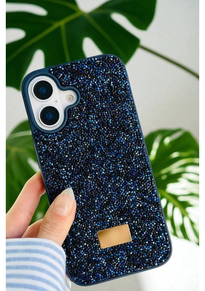 iPhone 16 Uyumlu – Elmas Tasarımlı, Lacivert Taşlı, Işıltılı Pırlanta Silikon Kılıf fırsatları