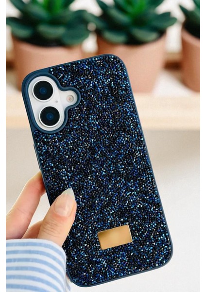 iPhone 16 Uyumlu – Elmas Tasarımlı, Lacivert Taşlı, Işıltılı Pırlanta Silikon Kılıf indirimleri