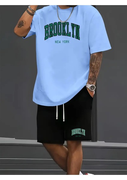 Erkekler Için Şık Yüksek Kaliteli Brooklyn Baskılı Rahat Iki Parça Takım