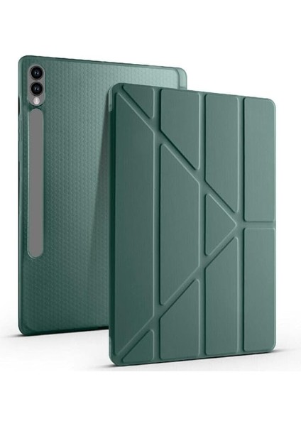 Galaxy Tab S9 Fe Plus X610 12.4 Inç Ile Uyumlu Üçgen Katlanilir Kalemlikli Standlı Akıllı Kılıf Haki