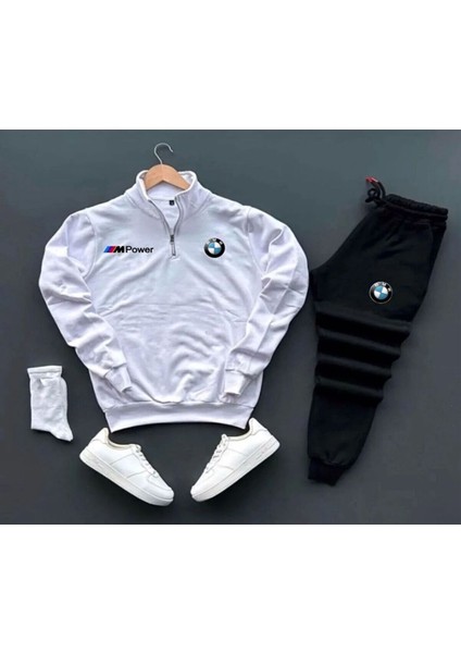 Yeni Sezon Bmw M Power Baskılı Yarım Fermuarlı Sweatshirt-Eşofman Altı Set 2'li Kombin