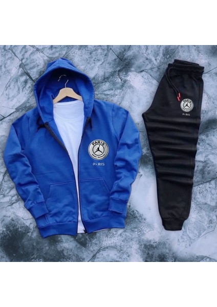 2 Iplik Penye Şardonlu Kapüşonlu Boydan Fermuarlı Eşofman Takımı Thejorparis Baskılı Sweatshirt Tk