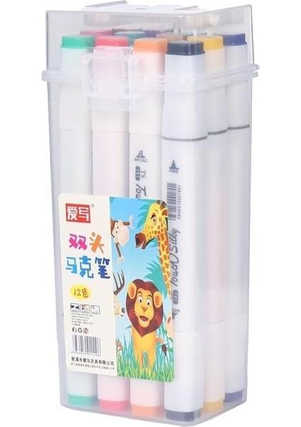 Trend Çift Taraflı Uçlu Marker Keçeli Kalem Seti 12'li Taşıma Çantalı