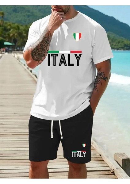 Erkekler Için Yazlık Rahat Iki Parçalı Takım, Yüksek Kaliteli Moda Italyan Desenli
