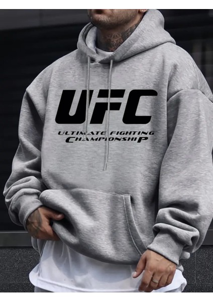 Gri Ufc Ultimate Fighting Championship Erkek Rahat Polyester Kapüşonlu