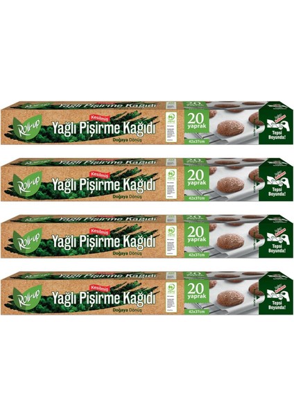 Doğaya Dönüşümlü Kesilmiş Yağlı Pişirme Kağıdı 20 Yaprak 4 Adet