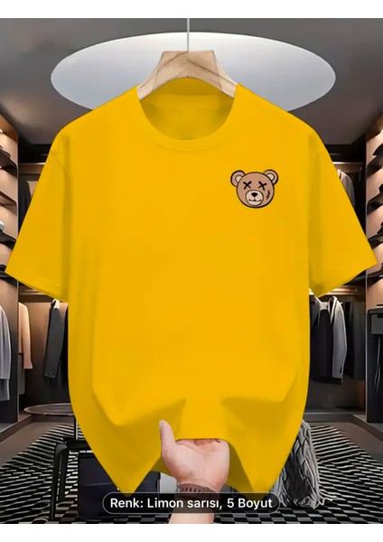 Oversize Pamuklu Yeni Sezon Göğüs Ayıcık Desenli Siyah Beyaz Renkli Thşört