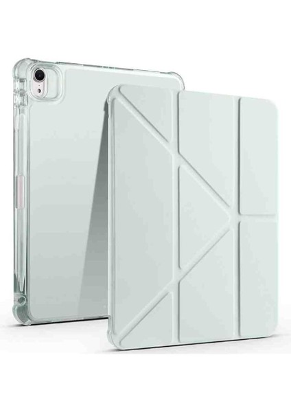 Air 11 Ile Uyumlu 2025 M3 Kalem Bölmeli Standlı Tri Folding Fuchsia Tablet Kılıfı Açık Yeşil