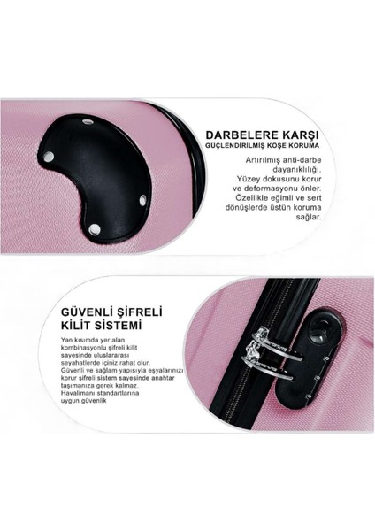 3’lü Valiz Seti – Kabin + Orta + Büyük Boy – Abs Sert Kaplama, Ultra Hafif, 360° Dönebilen Tekerlek, Darbe Korumalı Bavul