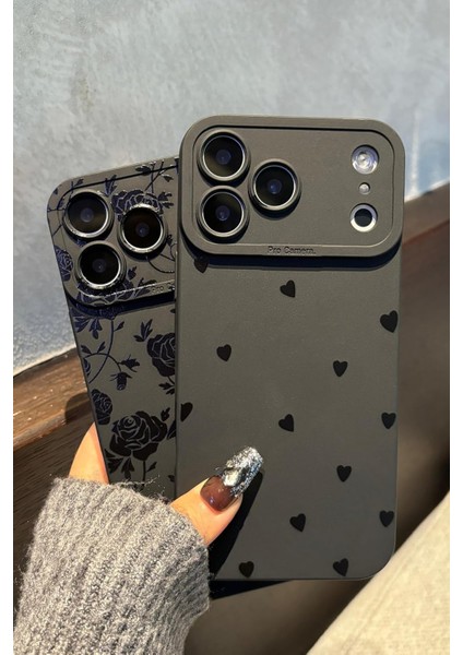 Iphone 17 Pro Max Uyumlu Mat Siyah Kalp Desenli Darbelere Dayanıklı Yumuşak Kamera Korumalı Kapak indirimleri