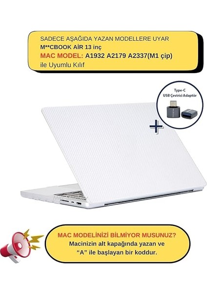 Macbook Air M1 Kılıf 13 Inç Karbon Fiber (Touchıd'li M1 Air) A2337 A2179 A1932 ile Uyumlu Şeffaf fiyatları