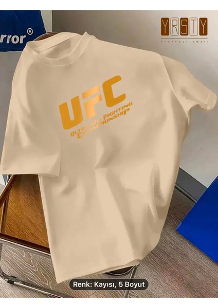 Oversize Pamuklu Yeni Sezon Varak Parlak Ufc Desenli Siyah Beyaz Renkli Thşört