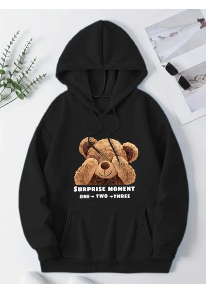 Women's Cute Bear & Letter Print Hoodie