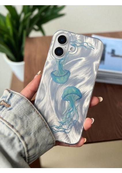 iPhone 17 Uyumlu Deniz Anası Desenli Tüylü Hologramlı Silikon Kılıf