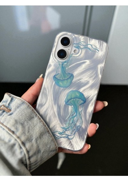 iPhone 17 Uyumlu Deniz Anası Desenli Tüylü Hologramlı Silikon Kılıf