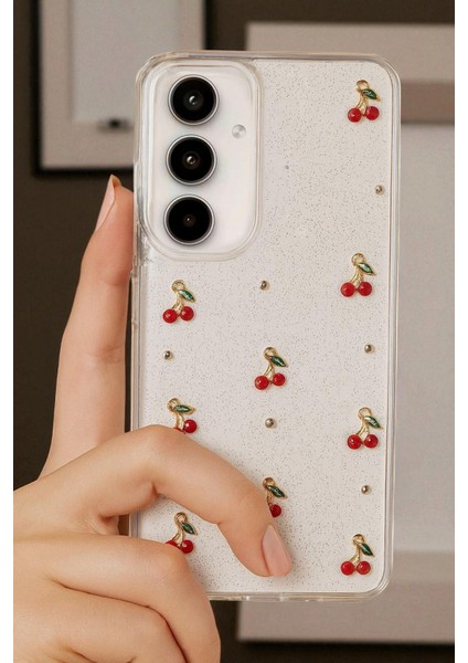 Samsung A35 Uyumlu - Epoksi Kiraz Desenli, Şeffaf, Darbe Dayanıklı Telefon Kılıfı fırsatları