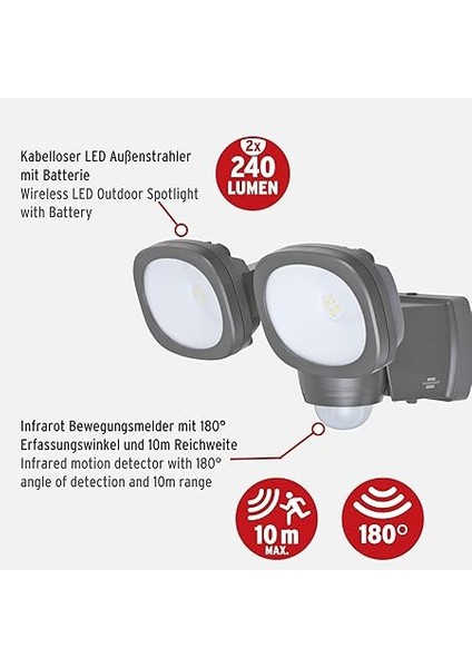 Pilli LED Spot Lamba Lufos / Kablosuz LED Dış Mekan Spotu Pilli ve Hareket Sensörlü, 8 Adet LED Lamba, 2 x 240 Lümen, Dış Mekan Için fiyatları