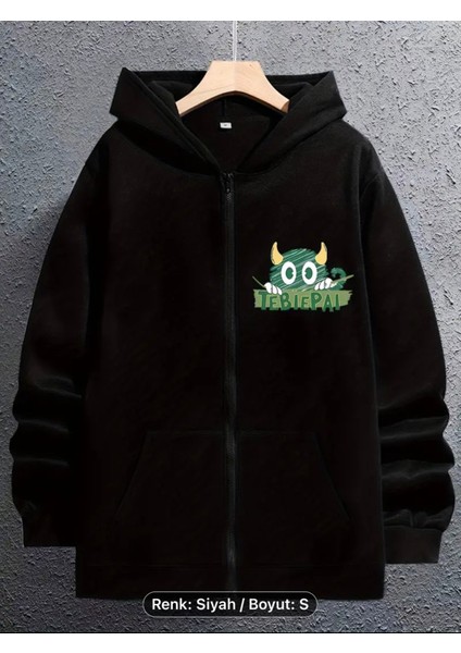 Tebıepaı Rahat Kesim Tam Fermuarlı Cepli Grafik Desenli 3 Iplik Sweatshirt