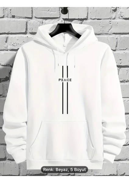 Peace Üst Kaliteli Kapüşonlu Sweatshirt , Unisex Rahat Kapüşonlu Kanguru Cepli