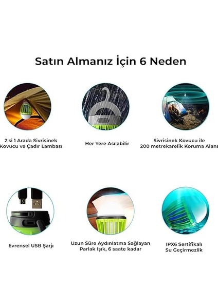 Sivrisinek Kovucu Dış Mekan/iç Mekan Elektrikli, Micro USB Şarj Edilebilir Sivrisinek Kovucu Lamba, Taşınabilir Ipx6 Su Geçirmez LED Işık Elektronik Ampul Kl-01 indirimleri