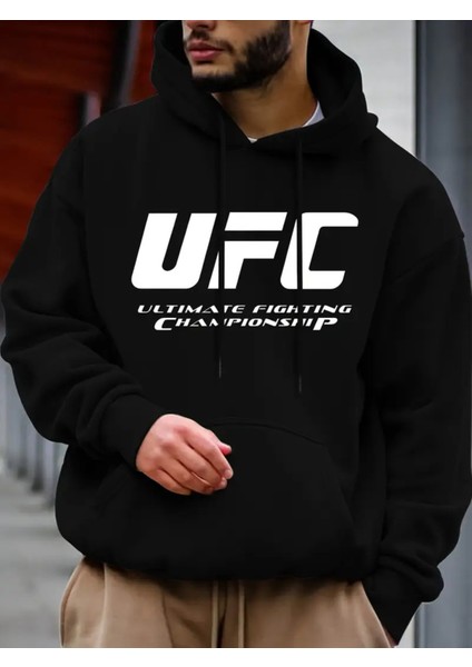 Siyah Ufc Ultimate Fighting Championship Erkek Rahat Polyester Kapüşonlu