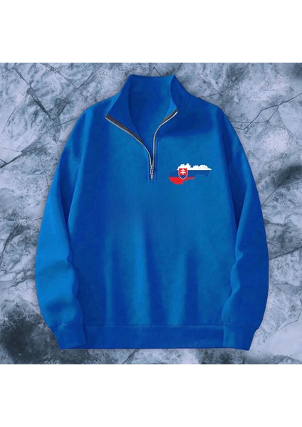 Slovakya Bayrağı Grafik Özel Tasarım Rahat Oversize Mevsimlik Sweatshirt
