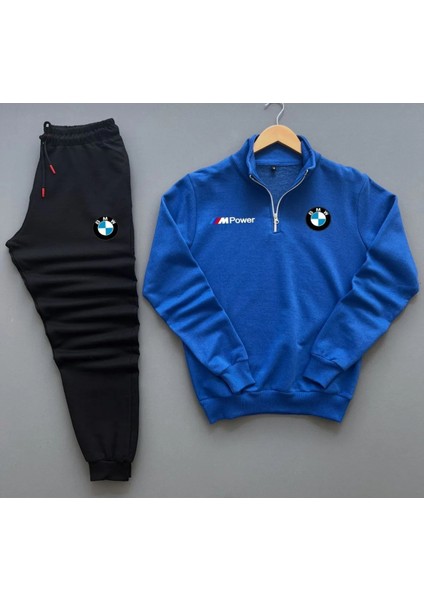 Unisex Bmw M Power Baskılı Yarım Fermuarlı Sweatshirt-Eşofman Altı Set