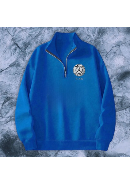 Dik Yaka Yarım Fermuarlı Özel Tasarım Baskılı Aktif Kullanım Için Uygun Tüylenmez Solmaz Sweatshirt