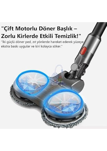 Elektrikli Çift Döner Paspas Başlığı Dyson V7 V8 V10 V11 V15 Serisi Için, Mikrofiber Pedli fiyatları