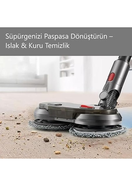 Elektrikli Çift Döner Paspas Başlığı Dyson V7 V8 V10 V11 V15 Serisi Için, Mikrofiber Pedli indirimleri