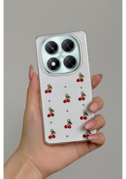 Xiaomi Redmi 14C Uyumlu – Epoksi Kiraz Desenli, Şeffaf, Darbe Dayanıklı Telefon Kılıfı