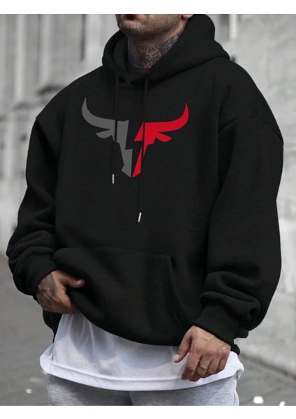 Kapüşonlu Baskılı Sweatshirt Mevsimlik Sonbahar Kış Için Uygundur