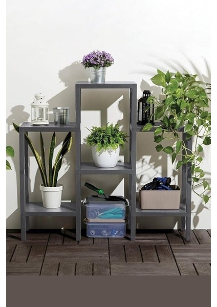 Home 6 Raflı Plastik Raf Ünitesi Saksılık Çiçeklik Saksı Standı Dekoratif Raf Gri fiyatları