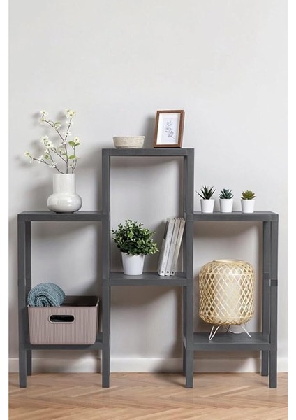 Home 6 Raflı Plastik Raf Ünitesi Saksılık Çiçeklik Saksı Standı Dekoratif Raf Gri modelleri