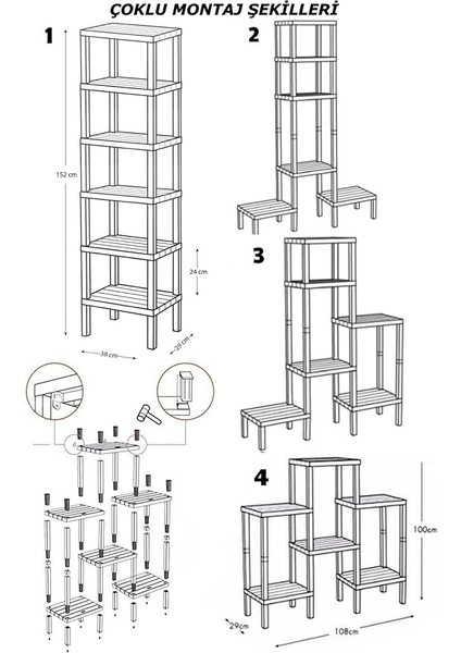 Home 6 Raflı Plastik Raf Ünitesi Saksılık Çiçeklik Saksı Standı Dekoratif Raf Gri indirimleri